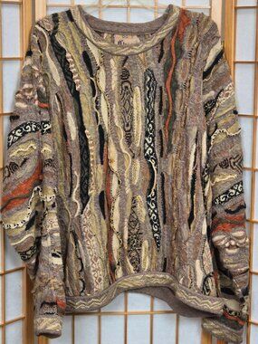 Coogi Classic Men's Sweater Linen Cotton Tan Cream Orange size Medium EUC